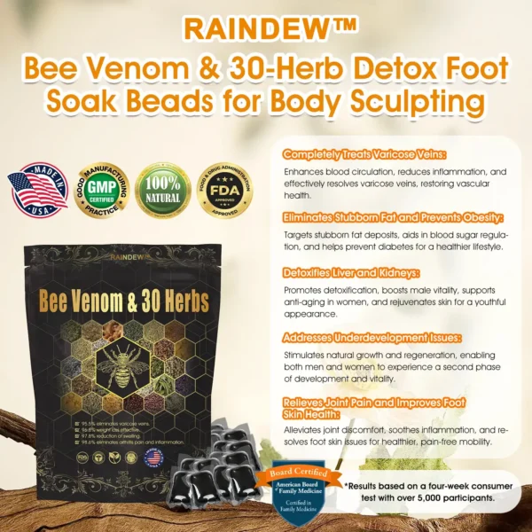 RAINDEW™ Bee Venom & 30-Herb Detox Foot Soak Beads for Body Sculpting